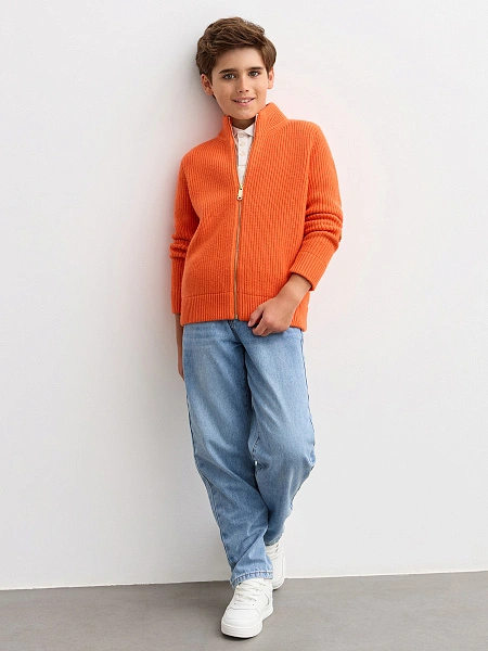 Кардиган шерстяной на молнии для мальчиков-подростков, цвет оранжевый коралл, фото 6
