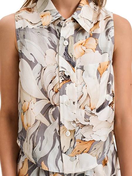 Блуза SILK для девочки без рукавов, цвет паттерн peonies, фото 4