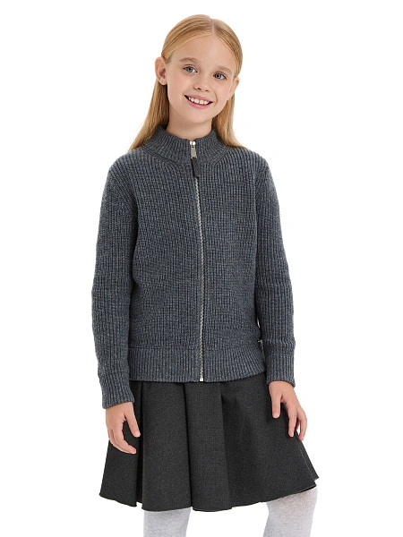 Кардиган из 100% шерсти мериноса на молнии для девочек, цвет графитовый, фото 1