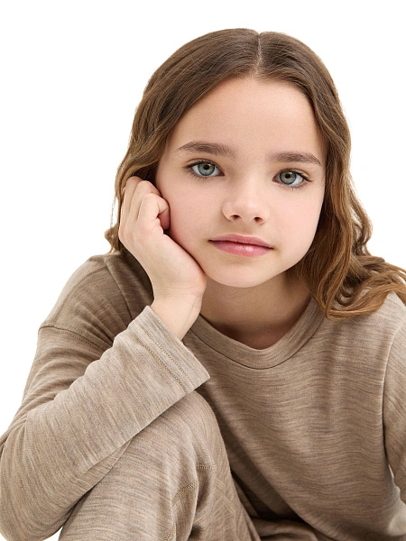 Пижама для девочки-подростка из шерсти мериносов, цвет коричневый меланж, фото 5