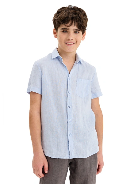 Рубашка для мальчика с коротким, цвет бледно-голубой, фото 1