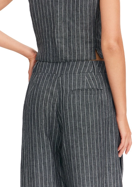 LINEN Брюки-палаццо женские, цвет серый-полоска белая, фото 4