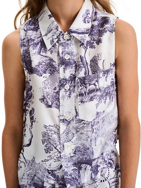 Блуза SILK для девочки без рукавов, цвет принт светлый toile de jouy, фото 4