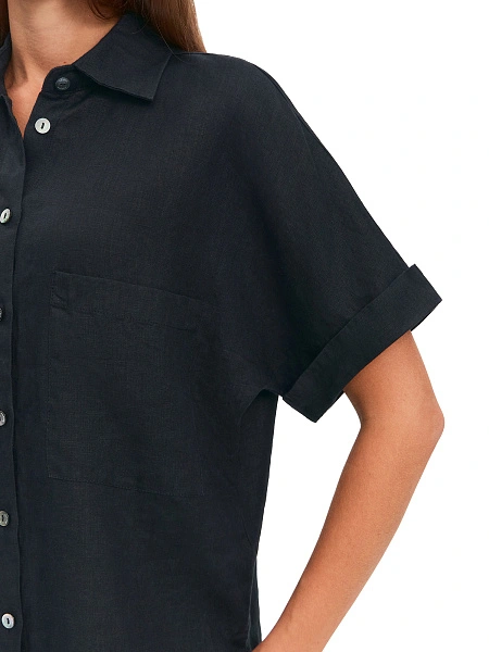 LINEN Рубашка женская прямая с коротким рукавом, цвет черный, фото 4