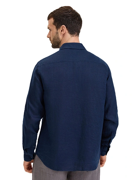LINEN Рубашка мужская slim, цвет темно-синий, фото 2