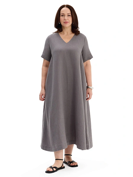 Платье А-силуэта из умягченного льна, цвет серый, фото 1