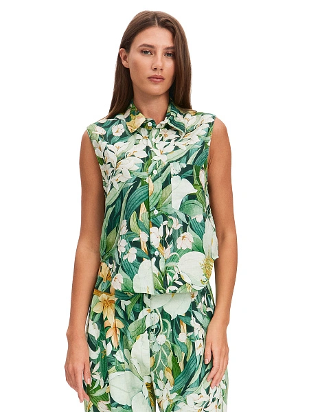 LINEN Блуза женская без рукавов, цвет паттерн tropical flowers, фото 1
