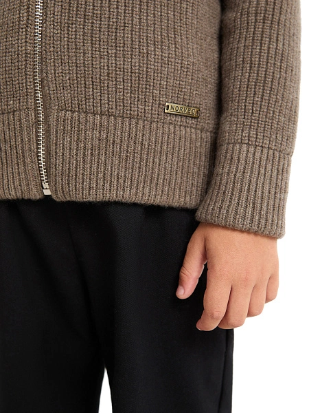 Кардиган шерстяной на молнии для мальчика, цвет коричневый, фото 4