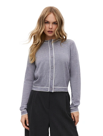 Кардиган на пуговицах с кантом, цвет серый меланж, фото 1