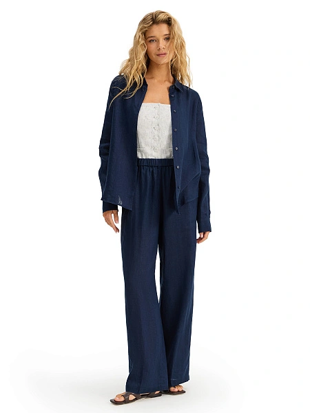 LINEN Рубашка женская slim, цвет темно-синий, фото 6