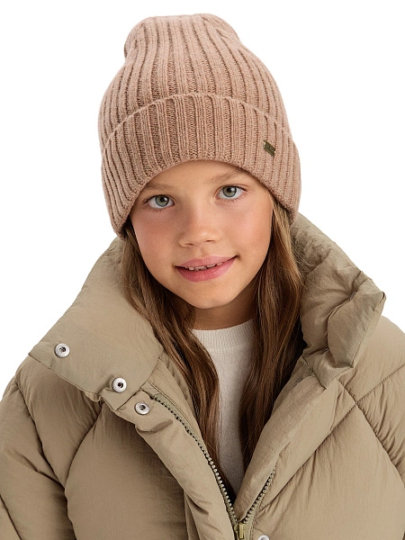 Шерстяная шапка  с отворотом детская, цвет бежевый меланж, фото 1
