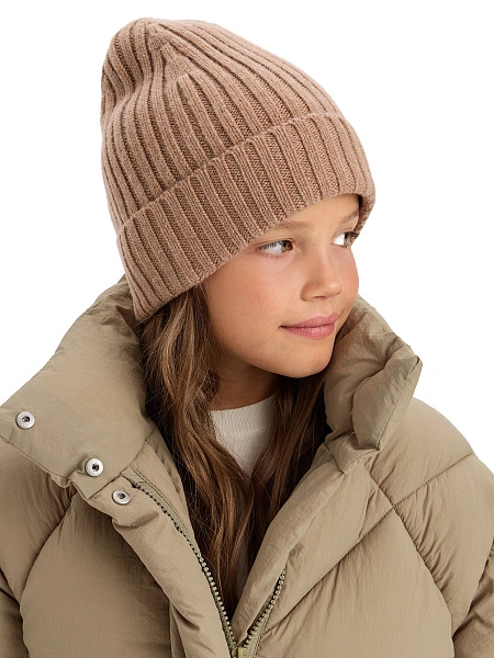 Шерстяная шапка  с отворотом детская, цвет бежевый меланж, фото 6