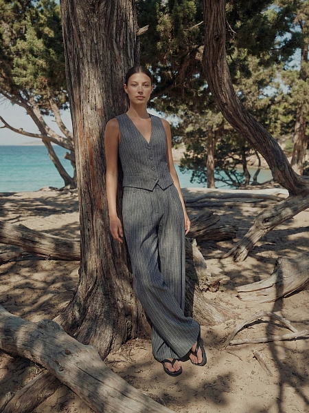 Элегантный льняной жилет LINEN, цвет серый-полоска белая, фото 6