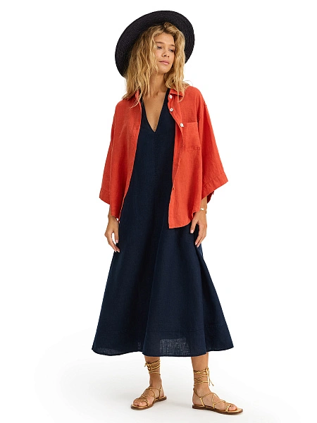 LINEN Платье женское, цвет темно-синий, фото 6