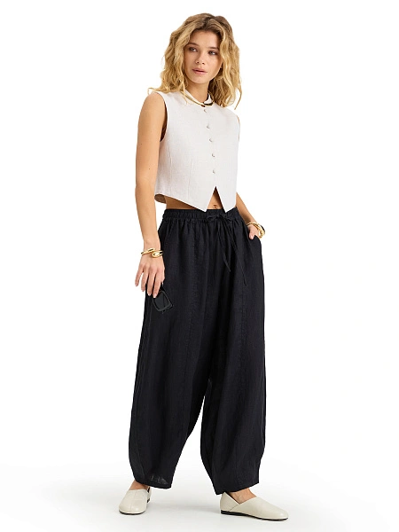 Брюки женские "baggy" серии LINEN, цвет черный, фото 5