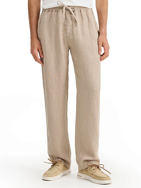 Брюки из 100% льна для мужчин, цвет бежевый, фото 2