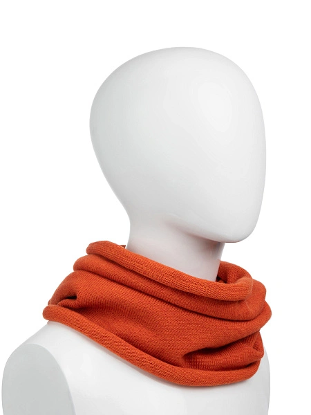 Теплый снуд из шерсти мериносов для мальчиков, цвет кирпичный, фото 1