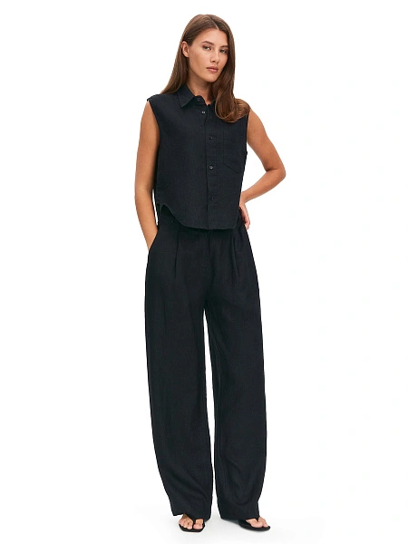 LINEN Брюки женские прямые, цвет черный, фото 1
