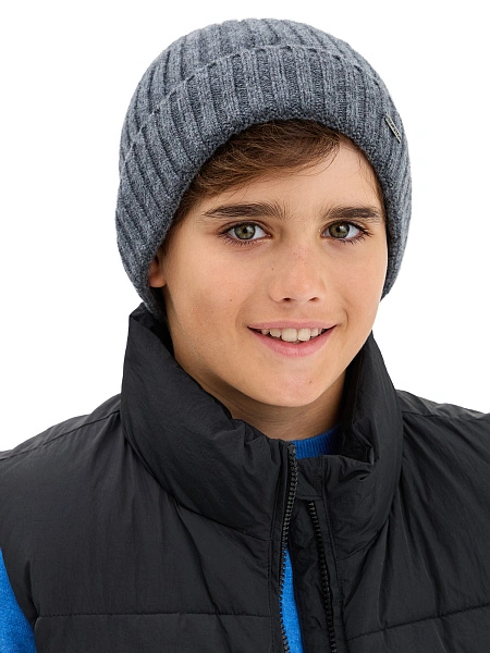 Шерстяная шапка  с отворотом, цвет серый меланж, фото 5