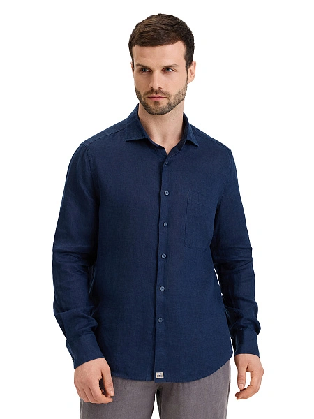LINEN Рубашка мужская slim, цвет темно-синий, фото 1