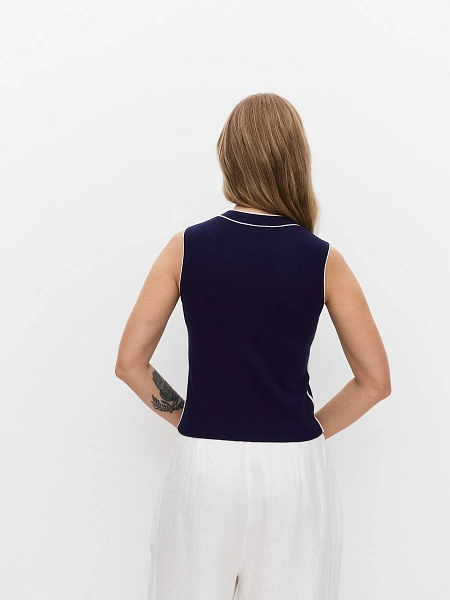 Топ трикотажный с кантом, цвет темно-синий, фото 2