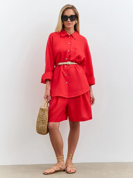LINEN Шорты женские удлиненные, цвет красный, фото 5