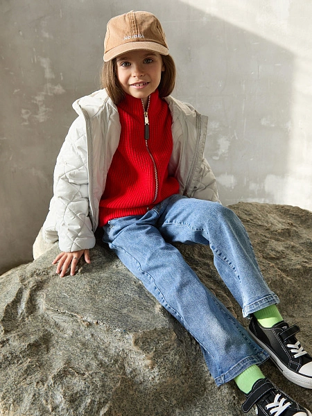 Кардиган из 100% шерсти мериноса на молнии для девочек, цвет красный, фото 6