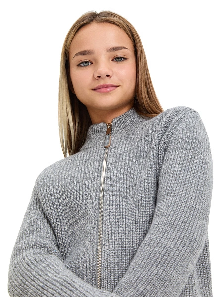 Кардиган из 100% шерсти мериноса на молнии для девочек-подростков, цвет пепельный меланж, фото 3