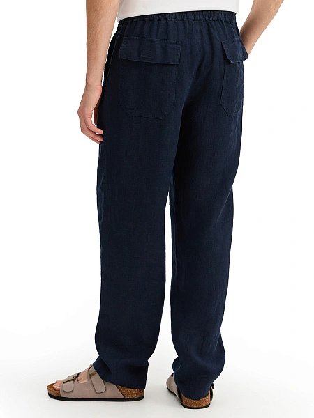 Брюки из 100% льна для мужчин, цвет темно-синий, фото 3
