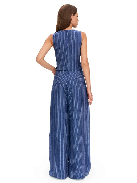 LINEN Брюки-палаццо женские, цвет джинс-полоска белая, фото 2