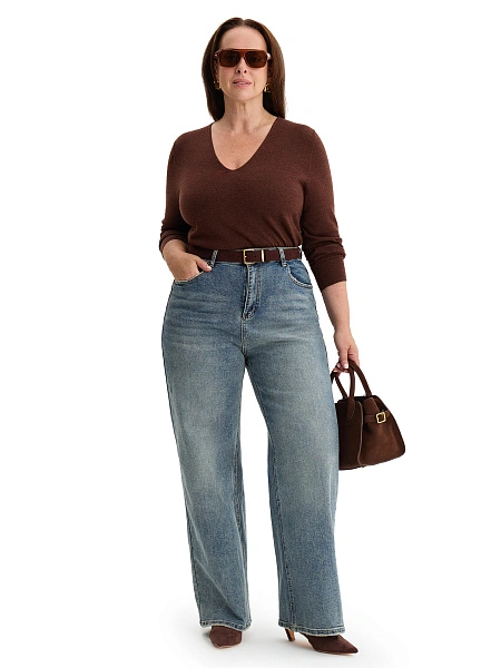 Merino Base Джемпер женский V-вырез plus size, цвет шоколад, фото 6