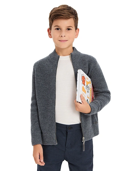 Кардиган шерстяной на молнии для мальчика, цвет графитовый, фото 6