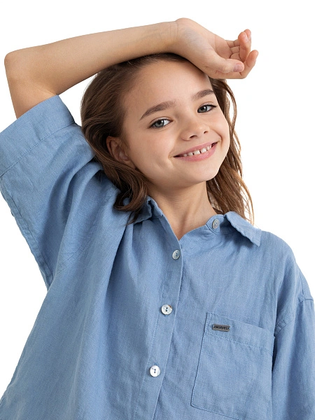 Рубашка для девочки серии LINEN, цвет голубой пепельный, фото 2