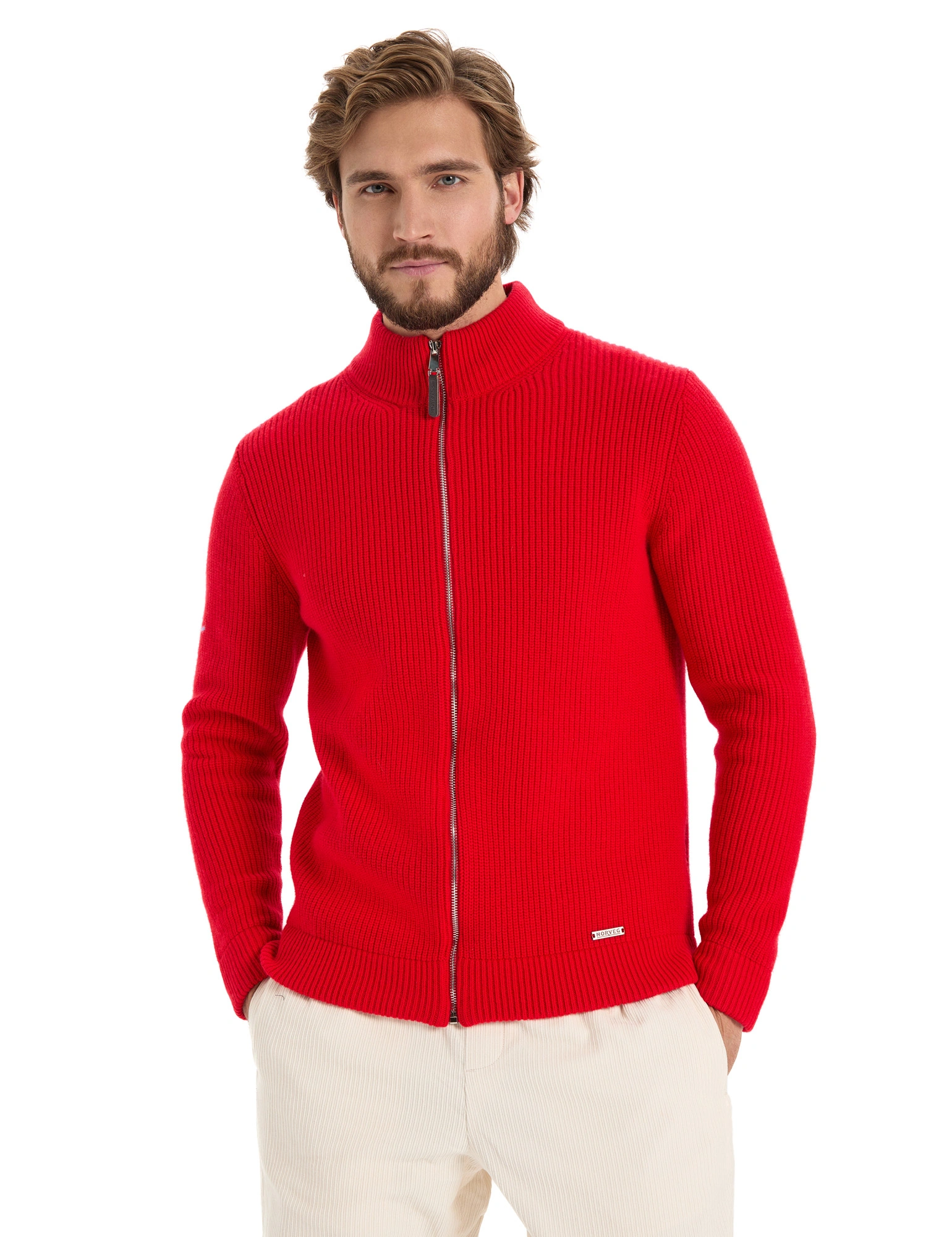 Кардиган мужской на молнии Merino Knitted, цвет красный, фото 1