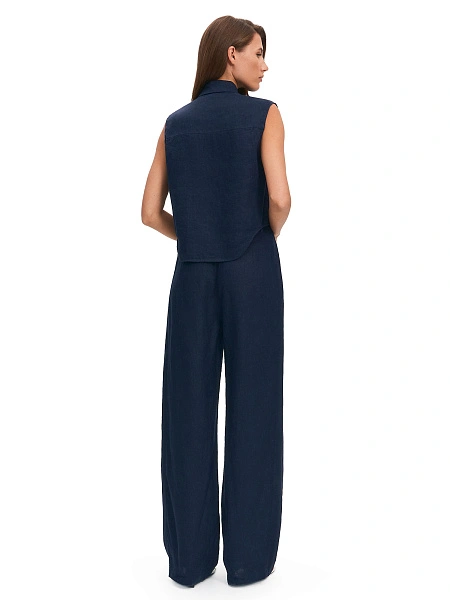 LINEN Брюки женские прямые, цвет темно-синий, фото 2