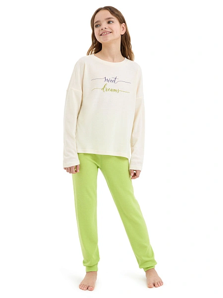 Пижама для девочки-подростка из шерсти мериносов, цвет салатовый, фото 2