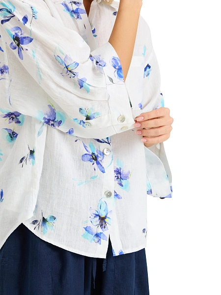Рубашка женская c широкими рукавами серии LINEN, цвет паттерн flowers, фото 4