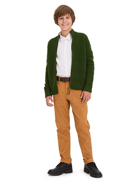 Кардиган шерстяной на молнии для мальчиков-подростков, цвет олива, фото 5