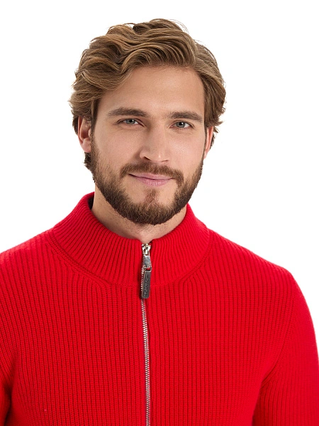 Кардиган мужской на молнии Merino Knitted, цвет красный, фото 3