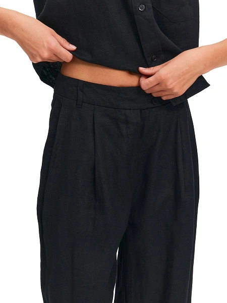 LINEN Брюки женские прямые, цвет черный, фото 4
