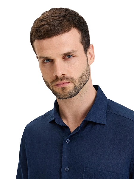 LINEN Рубашка мужская slim, цвет темно-синий, фото 4