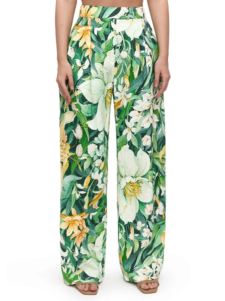 LINEN Брюки женские прямые, цвет паттерн tropical flowers, фото 3