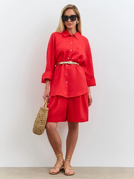 LINEN Рубашка женская oversize, цвет красный, фото 6