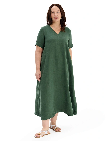 Платье А-силуэта из умягченного льна, цвет олива, фото 1