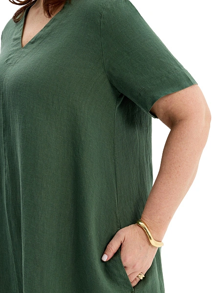 Платье А-силуэта из умягченного льна, цвет олива, фото 4