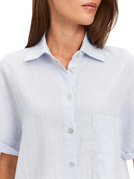 LINEN Рубашка женская прямая с коротким рукавом, цвет небесно-голубой, фото 3