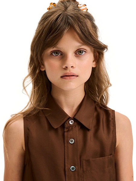 Блуза SILK для девочки без рукавов, цвет шоколад, фото 4