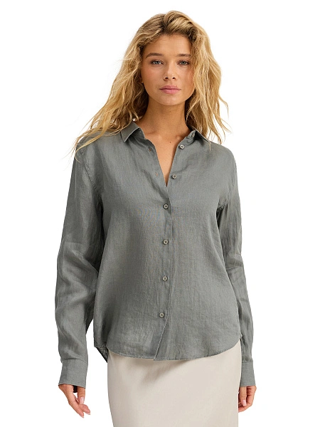 LINEN Рубашка женская slim, цвет пыльно серо-зеленый, фото 1