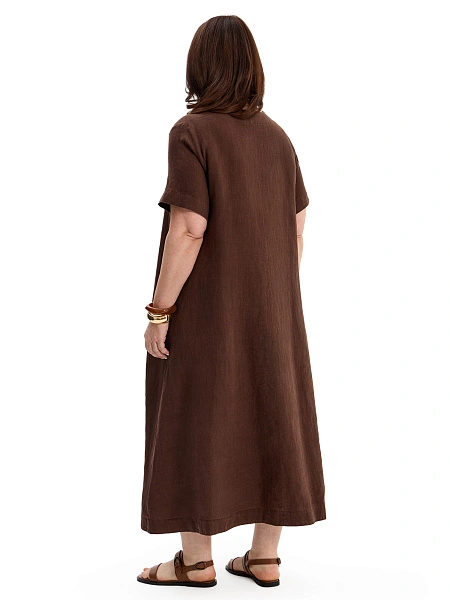 Платье А-силуэта из умягченного льна, цвет шоколад, фото 2