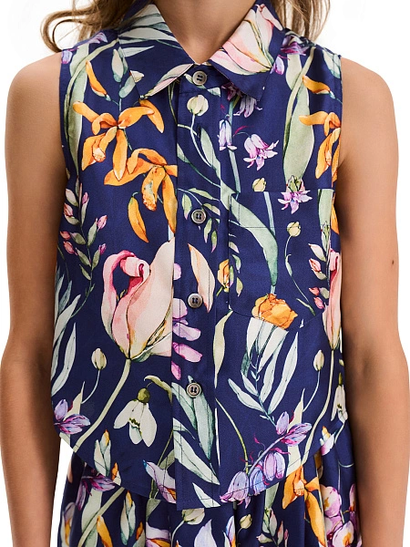 Блуза SILK для девочки без рукавов, цвет паттерн spring garden, фото 4